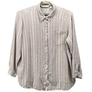 Susan‎ Graver Linen Button Up Top Tan 2X